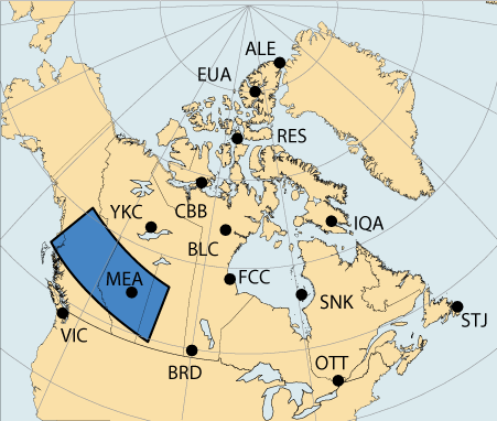 Map of Canada with a large area highlighted in the vicinity of Athabaska, Alberta which is associated with the Northern prairies region